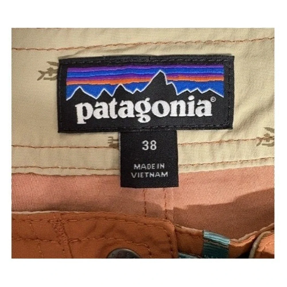 Patagonia Mens Multi Color Striped Board Shorts Size 38 Orange Teal Tan